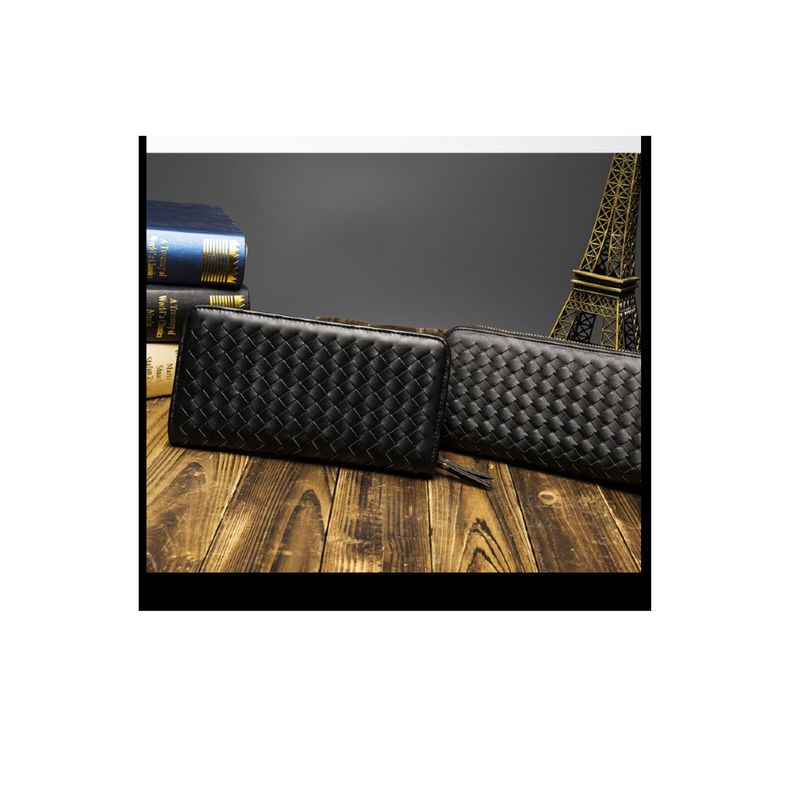 Fashion, accesorii si bijuterii - Femei - Accesorii femei - Portofele femei - Portofel dama, mediu, piele ecologica impletita, premium, cu fermoar, negru - Infinity.ro