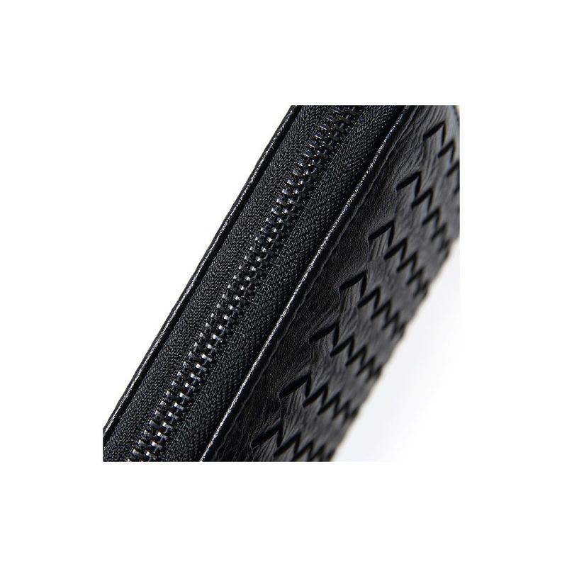 Fashion, accesorii si bijuterii - Femei - Accesorii femei - Portofele femei - Portofel dama, mediu, piele ecologica impletita, premium, cu fermoar, negru - Infinity.ro