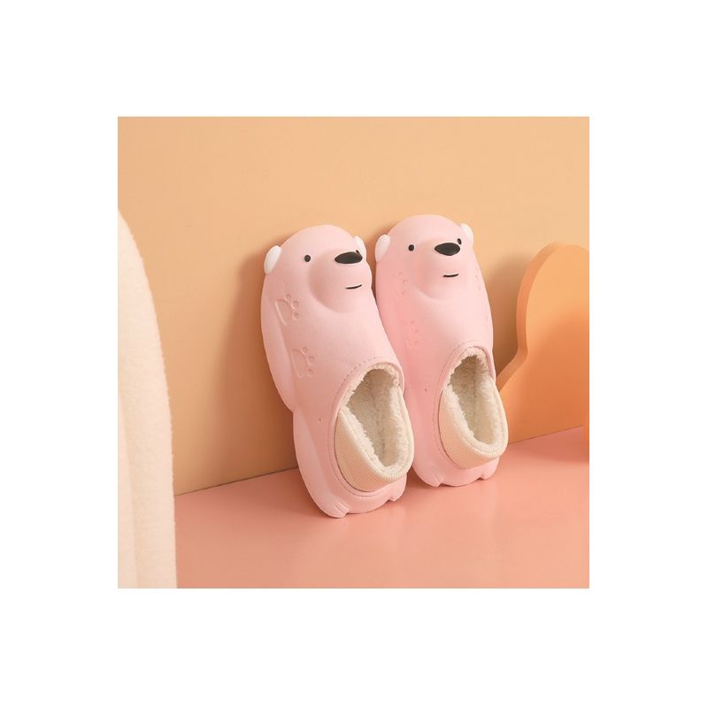 Fashion, accesorii si bijuterii - Femei - Incaltaminte femei - Slapi si papuci femei - Papuci imblaniti impermeabili si caldurosi Bear, pentru femei, forma ursulet, marime 37 EU, Roz - Infinity.ro