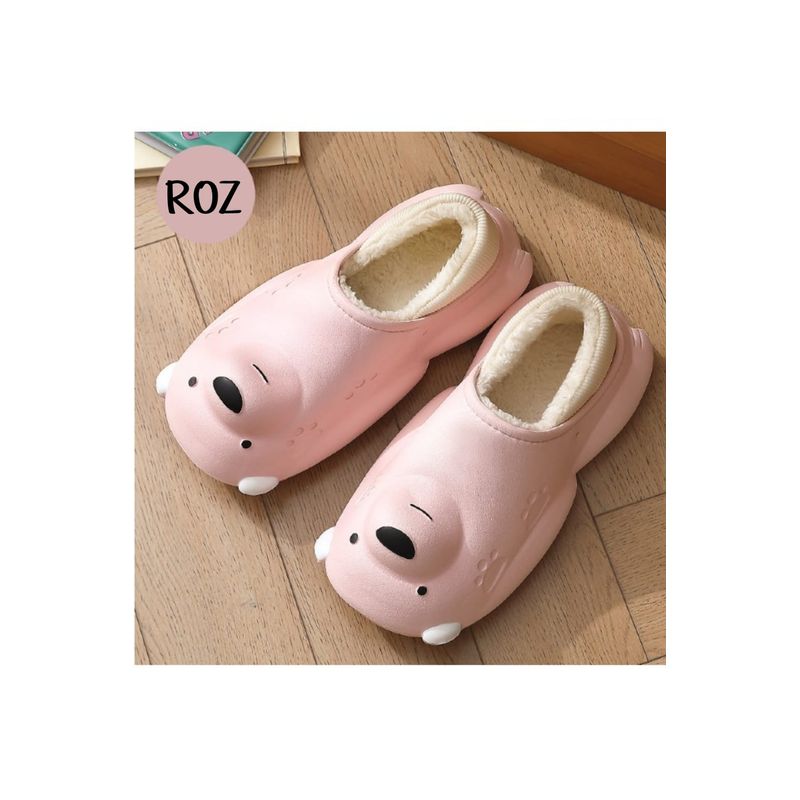 Fashion, accesorii si bijuterii - Femei - Incaltaminte femei - Slapi si papuci femei - Papuci imblaniti impermeabili si caldurosi Bear, pentru femei, forma ursulet, marime 37 EU, Roz - Infinity.ro