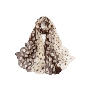 Esarfa dama mare, eleganta, poliester, cu buline maro, 50x160 cm, Galben deschis