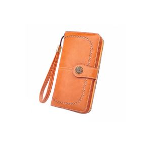 Portofel dama, piele ecologica, cu bareta, orange natural, 195x105x35mm