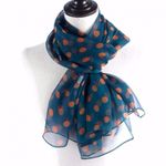 Fashion, accesorii si bijuterii - Femei - Accesorii femei - Esarfe si fulare femei - Esarfa dama mare, eleganta, voal, cu buline portocalii, Albastra - Infinity.ro