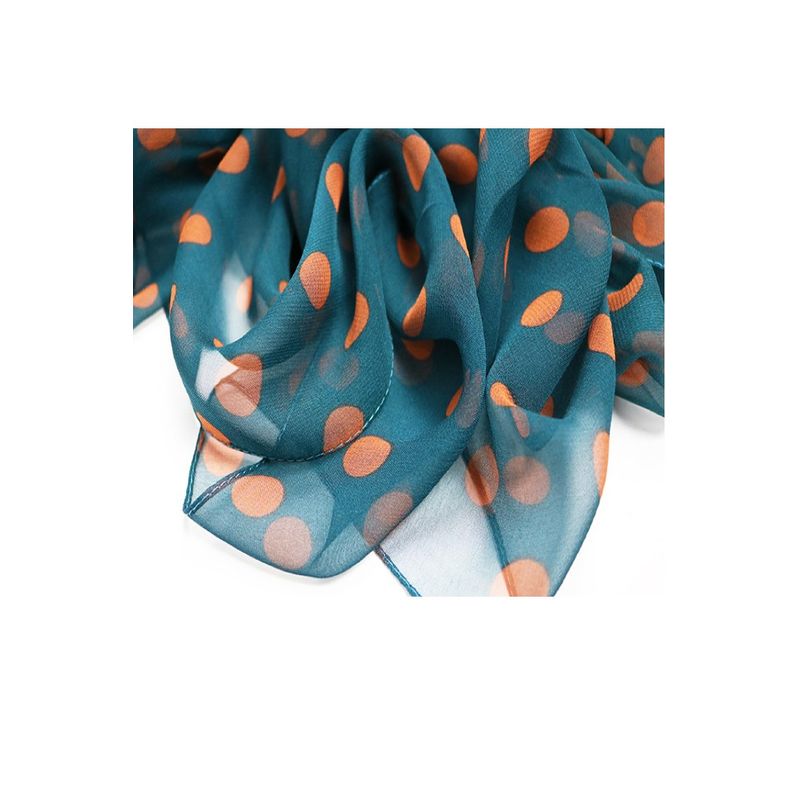 Fashion, accesorii si bijuterii - Femei - Accesorii femei - Esarfe si fulare femei - Esarfa dama mare, eleganta, voal, cu buline portocalii, Albastra - Infinity.ro