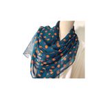 Fashion, accesorii si bijuterii - Femei - Accesorii femei - Esarfe si fulare femei - Esarfa dama mare, eleganta, voal, cu buline portocalii, Albastra - Infinity.ro