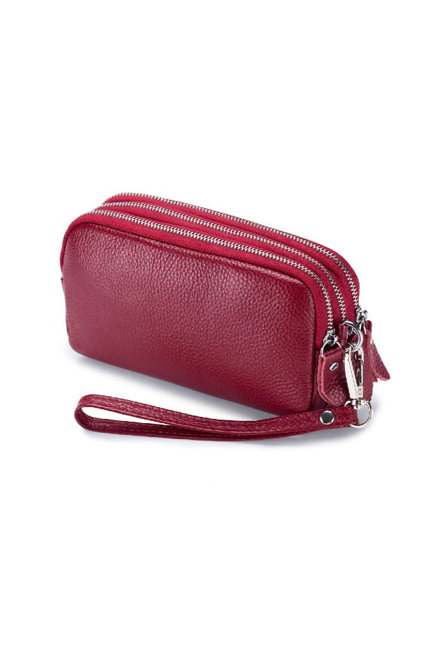 Portofel dama, triplu, piele ecologica premium, rosu inchis
