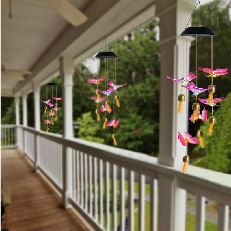 Casa si Gradina - Corpuri si surse de iluminat - Iluminat exterior - Lampi solare - Decoratiune pentru exterior, lumini cu incarcare solara, model fluturi, agatatoare rezistenta, Multicolor - Infinity.ro