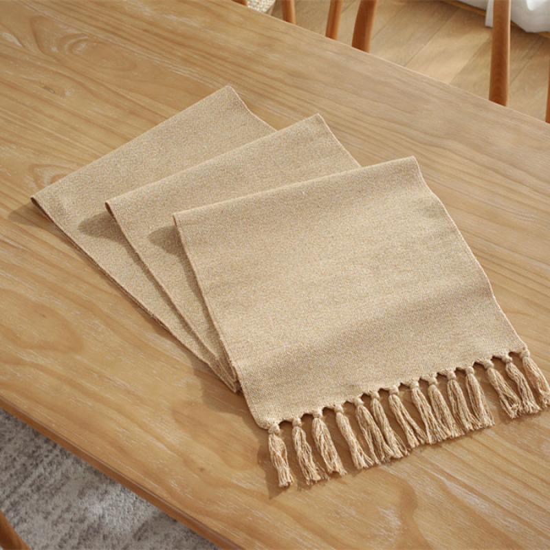 Casa si Gradina - Textile si covoare - Textile bucatarie - Servete si naproane - Napron elegant pentru masa, cu ciucuri, din bumbac si poliester, 32X180 cm, tesatura de calitate superioara, design clasic, Crem - Infinity.ro