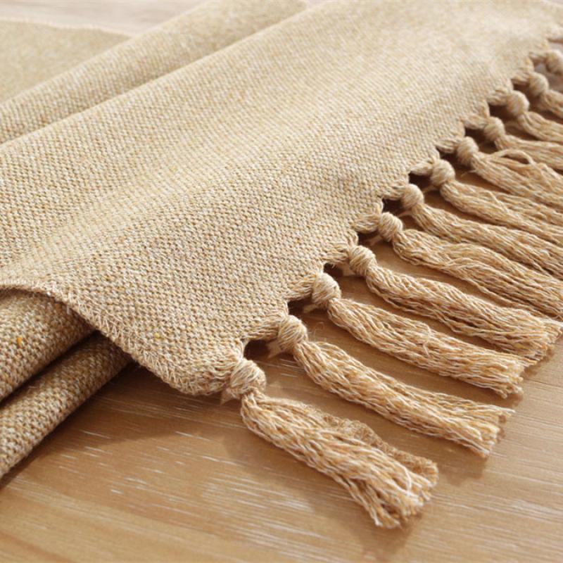 Casa si Gradina - Textile si covoare - Textile bucatarie - Servete si naproane - Napron elegant pentru masa, cu ciucuri, din bumbac si poliester, 32X180 cm, tesatura de calitate superioara, design clasic, Crem - Infinity.ro