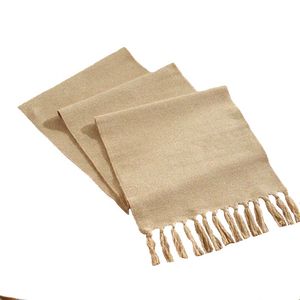 Napron elegant pentru masa, cu ciucuri, din bumbac si poliester, 32X180 cm, tesatura de calitate superioara, design clasic, Crem