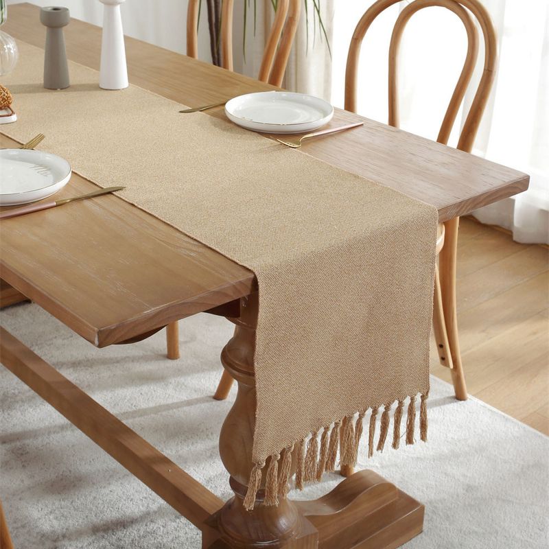 Casa si Gradina - Textile si covoare - Textile bucatarie - Servete si naproane - Napron elegant pentru masa, cu ciucuri, din bumbac si poliester, 32X180 cm, tesatura de calitate superioara, design clasic, Crem - Infinity.ro