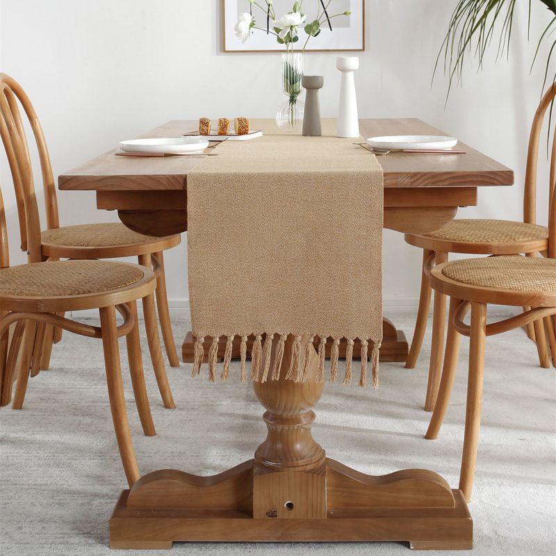 Casa si Gradina - Textile si covoare - Textile bucatarie - Servete si naproane - Napron elegant pentru masa, cu ciucuri, din bumbac si poliester, 32X180 cm, tesatura de calitate superioara, design clasic, Crem - Infinity.ro