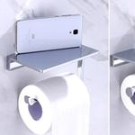 Casa si Gradina - Sanitare - Suporturi si accesorii baie - Accesorii baie - Suport Hartie Igienica Cu Raft Boutique Deluxe, Cupru Cromat Argintiu, Rezistent La Coroziune, Montare Pe Perete, Spatiu Depozitare Articole Baie, Anti-Zgarieturi - Infinity.ro