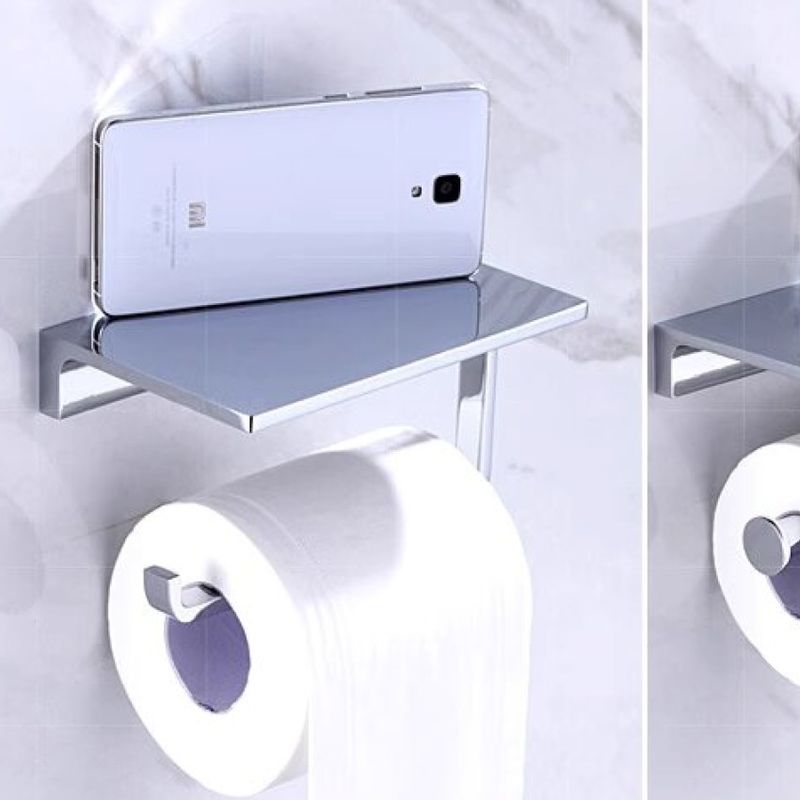 Casa si Gradina - Sanitare - Suporturi si accesorii baie - Accesorii baie - Suport Hartie Igienica Cu Raft Boutique Deluxe, Cupru Cromat Argintiu, Rezistent La Coroziune, Montare Pe Perete, Spatiu Depozitare Articole Baie, Anti-Zgarieturi - Infinity.ro