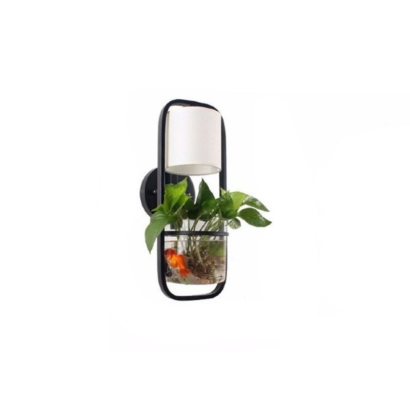 Casa si Gradina - Corpuri si surse de iluminat - Veioze si lampi - Veioze - Lampa de Perete Moderna Boutique Deluxe, Abajur Textil Alb, Bol Sticla Pentru Plante, Iluminare LED Eficienta, Design Minimalist, 220V, 50x17 cm, Decoratiune Interioara, Negru - Infinity.ro