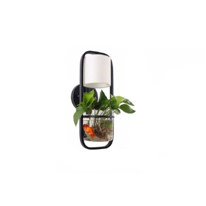 Casa si Gradina - Corpuri si surse de iluminat - Veioze si lampi - Veioze - Lampa de Perete Moderna Boutique Deluxe, Abajur Textil Alb, Bol Sticla Pentru Plante, Iluminare LED Eficienta, Design Minimalist, 220V, 50x17 cm, Decoratiune Interioara, Negru - Infinity.ro