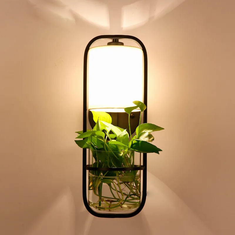 Casa si Gradina - Corpuri si surse de iluminat - Veioze si lampi - Veioze - Lampa de Perete Moderna Boutique Deluxe, Abajur Textil Alb, Bol Sticla Pentru Plante, Iluminare LED Eficienta, Design Minimalist, 220V, 50x17 cm, Decoratiune Interioara, Negru - Infinity.ro