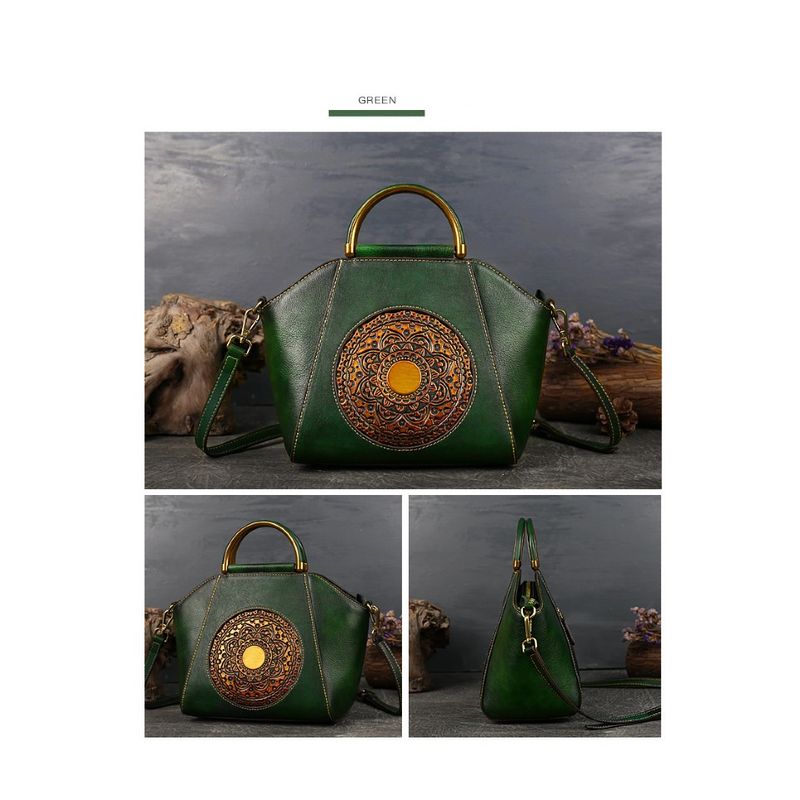 Fashion, accesorii si bijuterii - Femei - Accesorii femei - Genti si rucsacuri femei - Geanta Dama Marime Medie Boutique Deluxe Piele Naturala, Model cu Relief, Compartimentare Eficienta, Bareta Detasabila si Ajustabila, Elemente Metalice Aurii, Verde Inchis - Infinity.ro