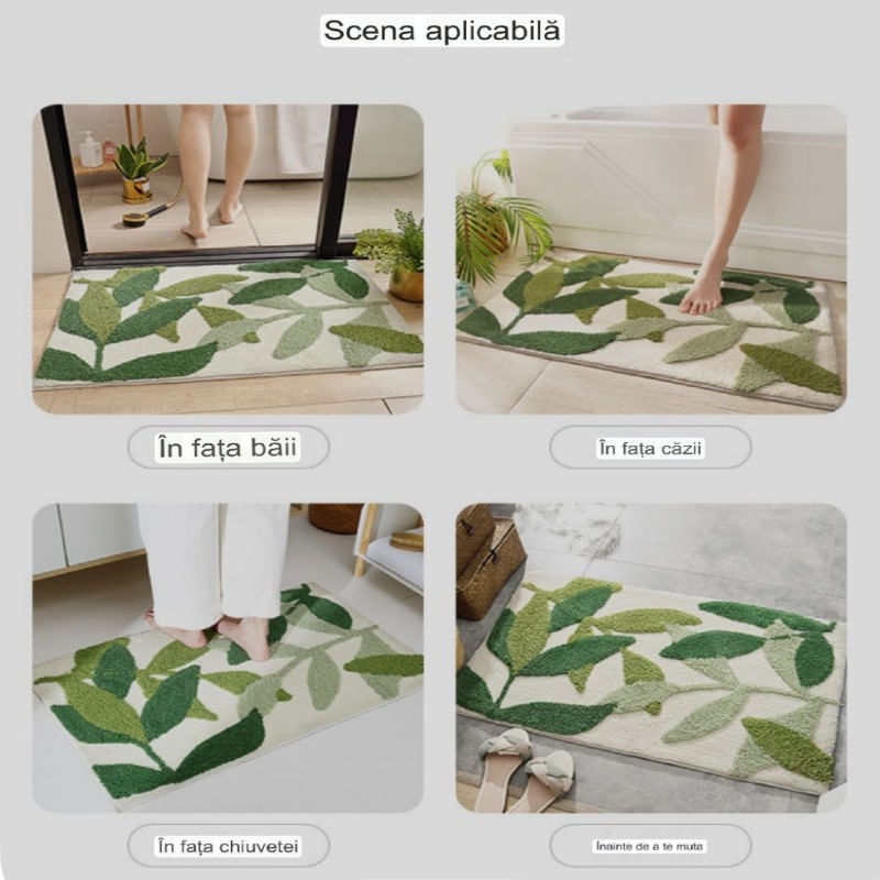 Casa si Gradina - Textile si covoare - Covoare - Covorase baie - Covoras De Baie Pufos Boutique Deluxe, Design Tridimensional Frunze Verzi, Ultra-Absorbant Din Microfibra De Densitate Mare, Culoare Verde, Antiderapant, Ideal Pentru Baie, Usor De Intretinut - Infinity.ro