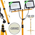 Casa si Gradina - Corpuri si surse de iluminat - Iluminat comercial si industrial - Proiectoare si lampi de lucru - Proiector LED 2 x 100 W cu trepied telescopic pentru constructii, alb neutru, 4500 K, Keltin K02051 - Infinity.ro