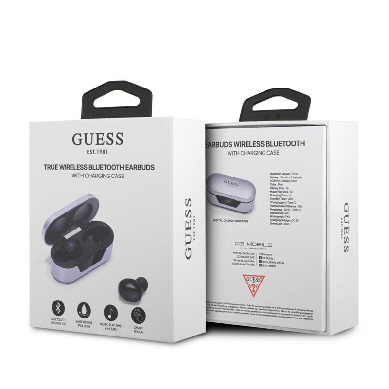 TV, Audio-Video si Foto - Portabile audio - Casti audio - Casti In-ear, Albastrutooth 5.0, TWS, IPX4 - Guess (GUTWST31EU) - Mov - Infinity.ro
