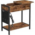 Casa si Gradina - Mobilier - Comode si corpuri - Noptiere - Noptiera/masa laterala, Artool, pal si otel, cu compartiment interior, buzunare depozitare, priza, USB, maro rustic, 60x31.5x60 - Infinity.ro