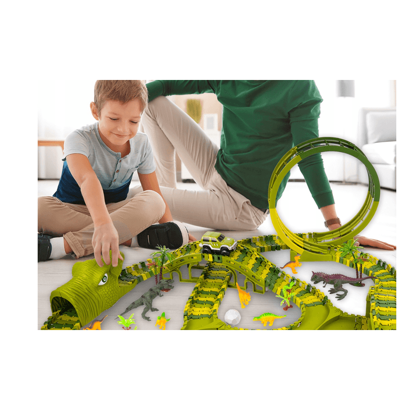 Jucarii, Copii si Bebe - Jucarii si jocuri - Seturi de constructie si cuburi - Seturi de constructie - Set pista Dino Park cu masinuta, 260 piese, MalPlay 110485 - Infinity.ro