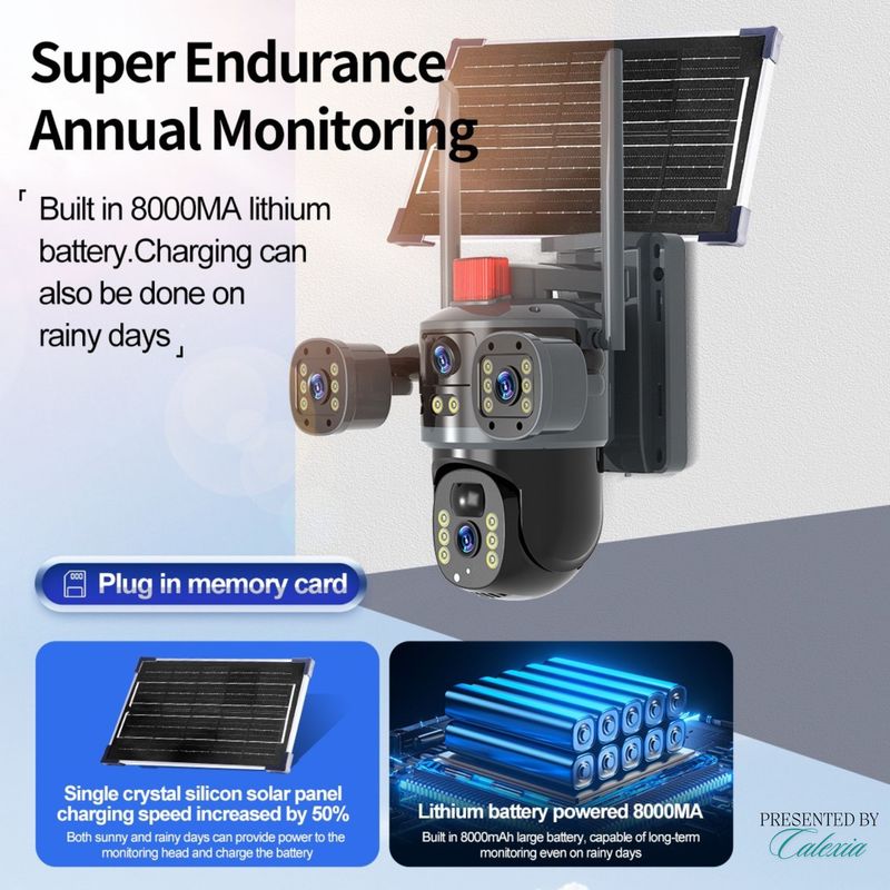 Casa si Gradina - Electrice - Smart Home - Camere de supraveghere - Camera De Supraveghere 2 in 1, 4G Tripla cu SIM, 4K Ultra HD, Exterior/Interior, Alarma,Senzor Miscare, Panou Solar+Card - Infinity.ro