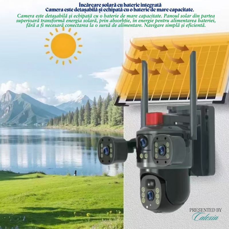Casa si Gradina - Electrice - Smart Home - Camere de supraveghere - Camera De Supraveghere 2 in 1, 4G Tripla cu SIM, 4K Ultra HD, Exterior/Interior, Alarma,Senzor Miscare, Panou Solar+Card - Infinity.ro