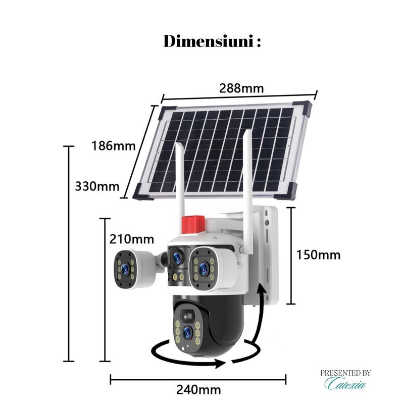 Casa si Gradina - Electrice - Smart Home - Camere de supraveghere - Camera De Supraveghere 2 in 1, 4G Tripla cu SIM, 4K Ultra HD, Exterior/Interior, Alarma,Senzor Miscare, Panou Solar+Card - Infinity.ro