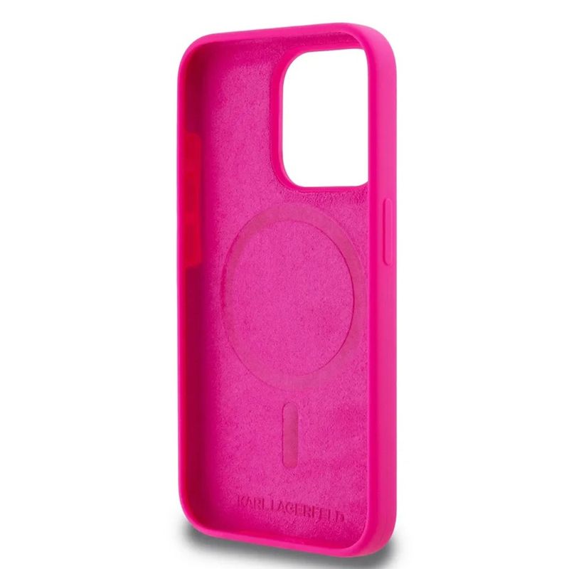 Laptop, Telefoane si Tablete - Telefoane mobile si accesorii - Accesorii Telefoane - Huse telefoane - Husa pentru iPhone 15 Pro - Karl Lagerfeld Silicone MagSafe (KLHMP15LSKHPPLF) - Fucsia Karl`s Head - Infinity.ro