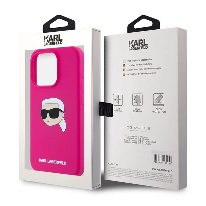 Laptop, Telefoane si Tablete - Telefoane mobile si accesorii - Accesorii Telefoane - Huse telefoane - Husa pentru iPhone 15 Pro - Karl Lagerfeld Silicone MagSafe (KLHMP15LSKHPPLF) - Fucsia Karl`s Head - Infinity.ro