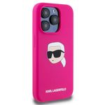 Laptop, Telefoane si Tablete - Telefoane mobile si accesorii - Accesorii Telefoane - Huse telefoane - Husa pentru iPhone 15 Pro - Karl Lagerfeld Silicone MagSafe (KLHMP15LSKHPPLF) - Fucsia Karl`s Head - Infinity.ro