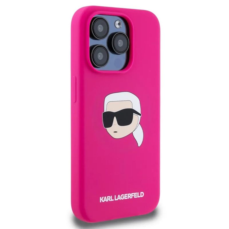 Laptop, Telefoane si Tablete - Telefoane mobile si accesorii - Accesorii Telefoane - Huse telefoane - Husa pentru iPhone 15 Pro - Karl Lagerfeld Silicone MagSafe (KLHMP15LSKHPPLF) - Fucsia Karl`s Head - Infinity.ro