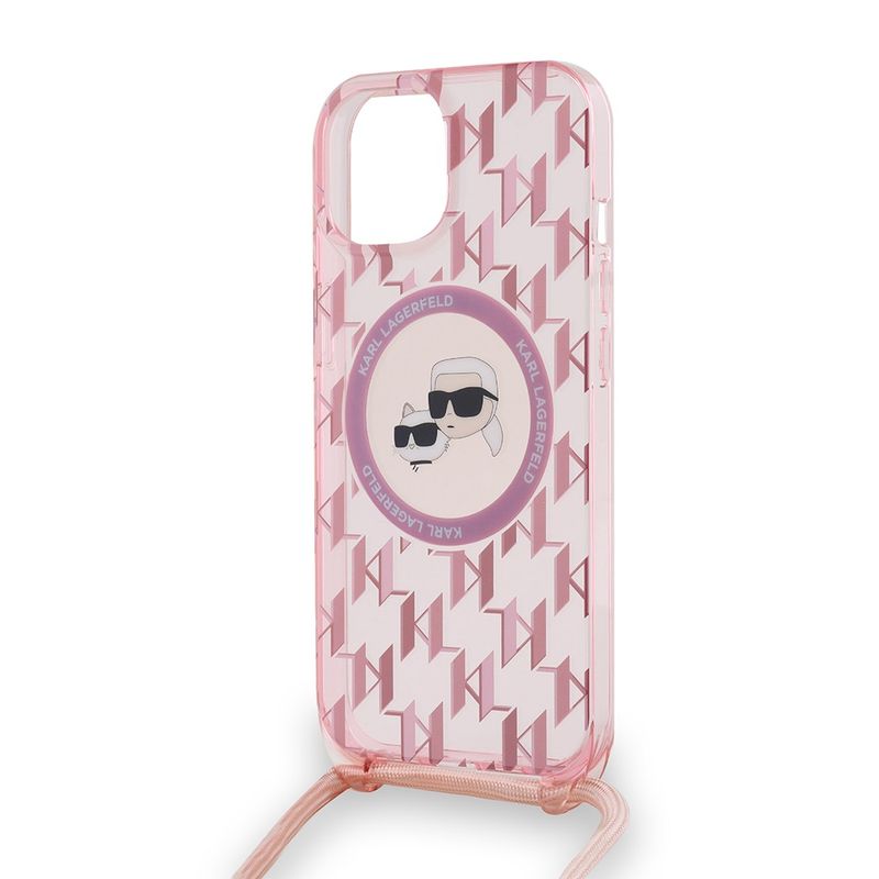 Laptop, Telefoane si Tablete - Telefoane mobile si accesorii - Accesorii Telefoane - Huse telefoane - Husa pentru iPhone 15 - Karl Lagerfeld IML Crossbody MagSafe (KLHMP15SHCKCKLCP) - Roz Mono Karl&Choupette Head - Infinity.ro