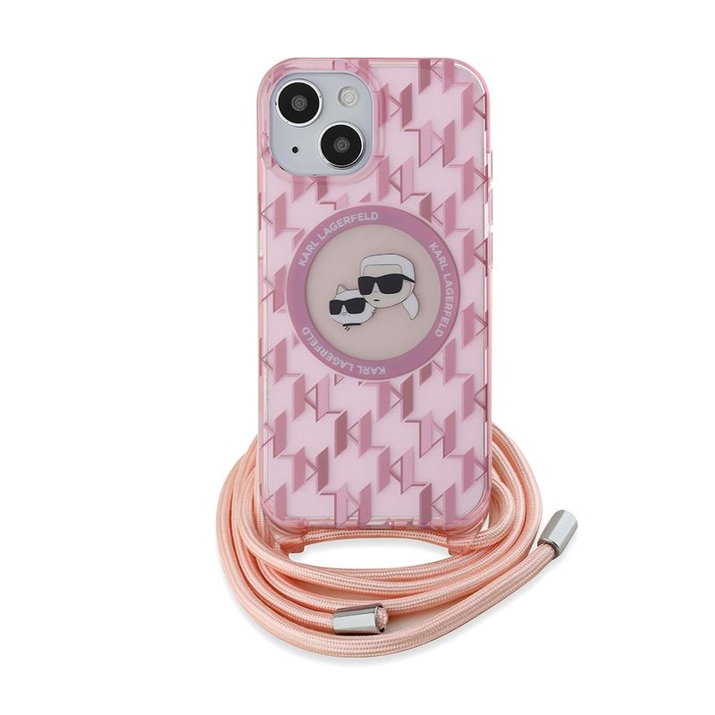 Laptop, Telefoane si Tablete - Telefoane mobile si accesorii - Accesorii Telefoane - Huse telefoane - Husa pentru iPhone 15 - Karl Lagerfeld IML Crossbody MagSafe (KLHMP15SHCKCKLCP) - Roz Mono Karl&Choupette Head - Infinity.ro