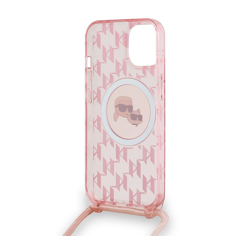 Laptop, Telefoane si Tablete - Telefoane mobile si accesorii - Accesorii Telefoane - Huse telefoane - Husa pentru iPhone 15 - Karl Lagerfeld IML Crossbody MagSafe (KLHMP15SHCKCKLCP) - Roz Mono Karl&Choupette Head - Infinity.ro