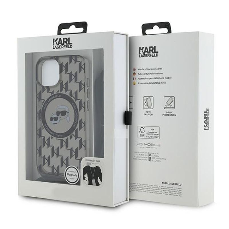Laptop, Telefoane si Tablete - Telefoane mobile si accesorii - Accesorii Telefoane - Huse telefoane - Husa pentru iPhone 15 - Karl Lagerfeld IML Crossbody MagSafe (KLHMP15SHCKCKLCK) - Monogram Karl&Choupette Head - Infinity.ro