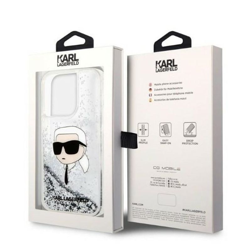 Laptop, Telefoane si Tablete - Telefoane mobile si accesorii - Accesorii Telefoane - Huse telefoane - Husa pentru iPhone 14 Pro Max - Karl Lagerfeld Hardcase Glitter (KLHCP14XLNKHCH) - Argintiu Karl Head - Infinity.ro