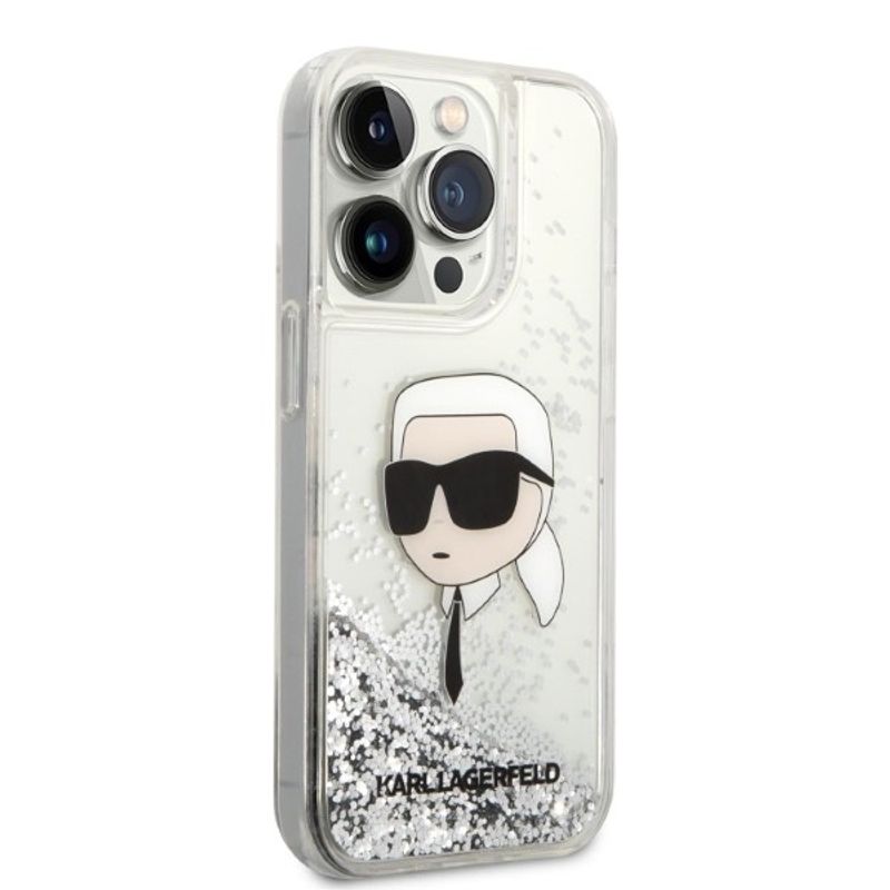 Laptop, Telefoane si Tablete - Telefoane mobile si accesorii - Accesorii Telefoane - Huse telefoane - Husa pentru iPhone 14 Pro Max - Karl Lagerfeld Hardcase Glitter (KLHCP14XLNKHCH) - Argintiu Karl Head - Infinity.ro