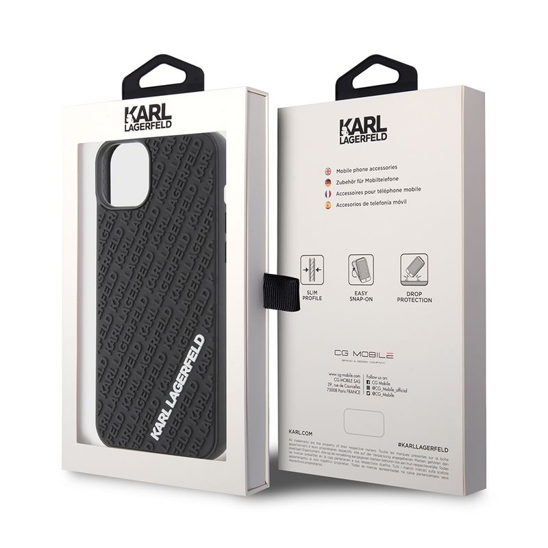 Laptop, Telefoane si Tablete - Telefoane mobile si accesorii - Accesorii Telefoane - Huse telefoane - Husa pentru iPhone 15 Plus - Karl Lagerfeld 3D Design (KLHCP15M3DMKRLK) - Rubber Multi Logo - Infinity.ro