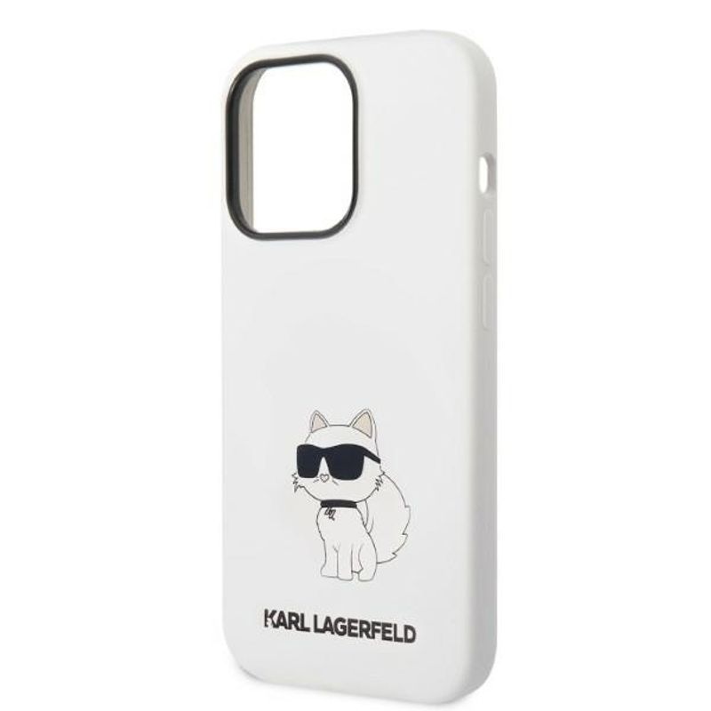 Laptop, Telefoane si Tablete - Telefoane mobile si accesorii - Accesorii Telefoane - Huse telefoane - Husa pentru iPhone 14 Pro - Karl Lagerfeld Silicone MagSafe (KLHMP14LSNCHBCH) - Alb Choupette - Infinity.ro