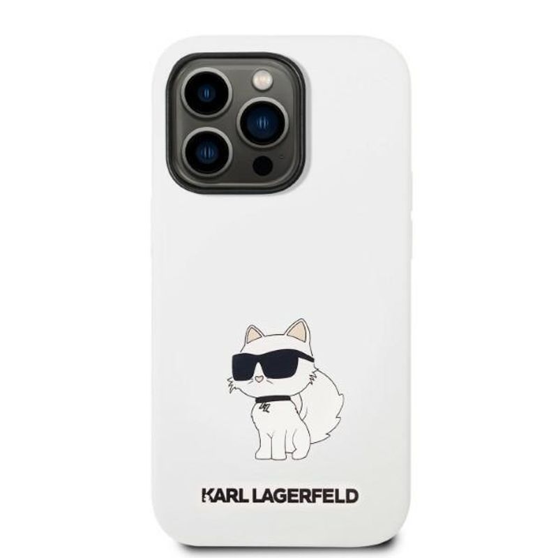 Laptop, Telefoane si Tablete - Telefoane mobile si accesorii - Accesorii Telefoane - Huse telefoane - Husa pentru iPhone 14 Pro - Karl Lagerfeld Silicone MagSafe (KLHMP14LSNCHBCH) - Alb Choupette - Infinity.ro