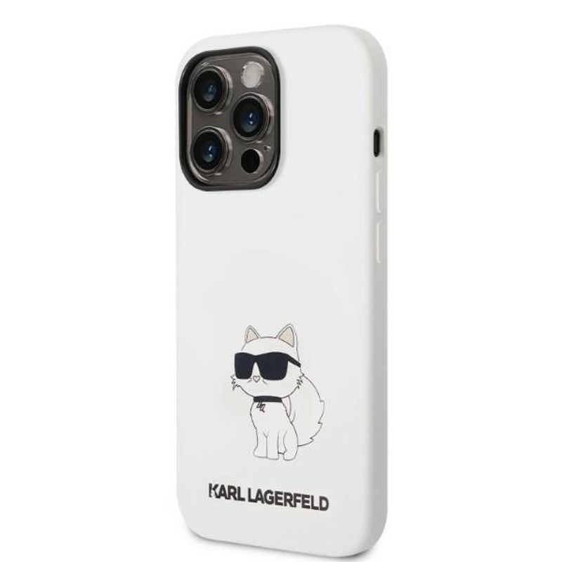 Laptop, Telefoane si Tablete - Telefoane mobile si accesorii - Accesorii Telefoane - Huse telefoane - Husa pentru iPhone 14 Pro - Karl Lagerfeld Silicone MagSafe (KLHMP14LSNCHBCH) - Alb Choupette - Infinity.ro