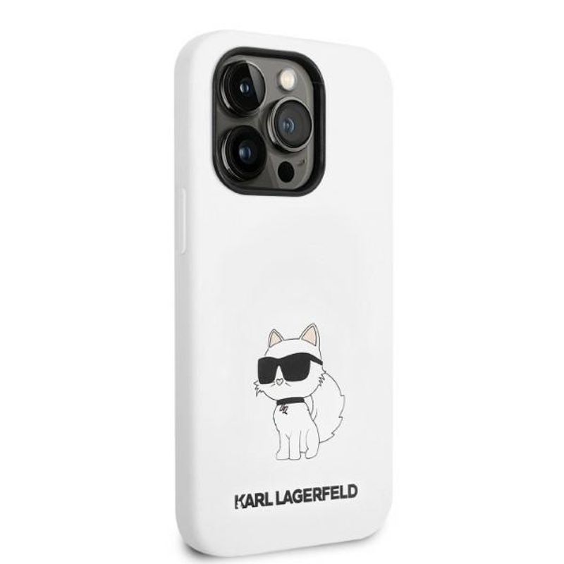 Laptop, Telefoane si Tablete - Telefoane mobile si accesorii - Accesorii Telefoane - Huse telefoane - Husa pentru iPhone 14 Pro - Karl Lagerfeld Silicone MagSafe (KLHMP14LSNCHBCH) - Alb Choupette - Infinity.ro