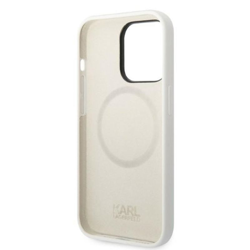 Laptop, Telefoane si Tablete - Telefoane mobile si accesorii - Accesorii Telefoane - Huse telefoane - Husa pentru iPhone 14 Pro - Karl Lagerfeld Silicone MagSafe (KLHMP14LSNCHBCH) - Alb Choupette - Infinity.ro