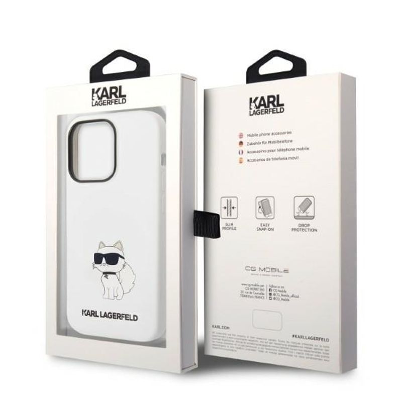 Laptop, Telefoane si Tablete - Telefoane mobile si accesorii - Accesorii Telefoane - Huse telefoane - Husa pentru iPhone 14 Pro - Karl Lagerfeld Silicone MagSafe (KLHMP14LSNCHBCH) - Alb Choupette - Infinity.ro