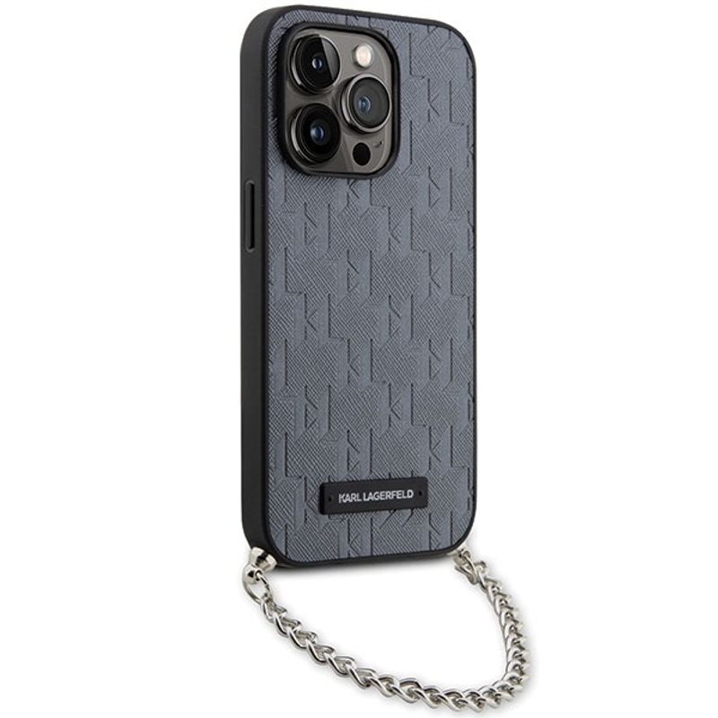 Laptop, Telefoane si Tablete - Telefoane mobile si accesorii - Accesorii Telefoane - Huse telefoane - Husa pentru iPhone 14 Pro Max - Karl Lagerfeld Saffiano Monogram Chain (KLHCP14XSACKLHPG) - Argintiu - Infinity.ro
