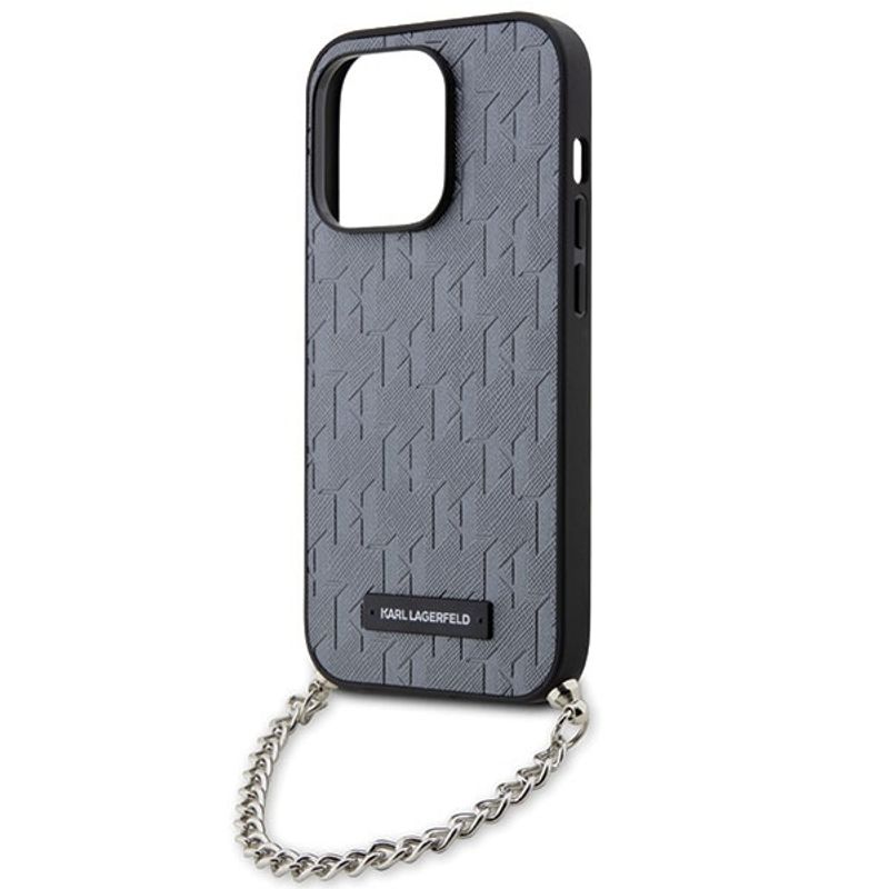 Laptop, Telefoane si Tablete - Telefoane mobile si accesorii - Accesorii Telefoane - Huse telefoane - Husa pentru iPhone 14 Pro Max - Karl Lagerfeld Saffiano Monogram Chain (KLHCP14XSACKLHPG) - Argintiu - Infinity.ro