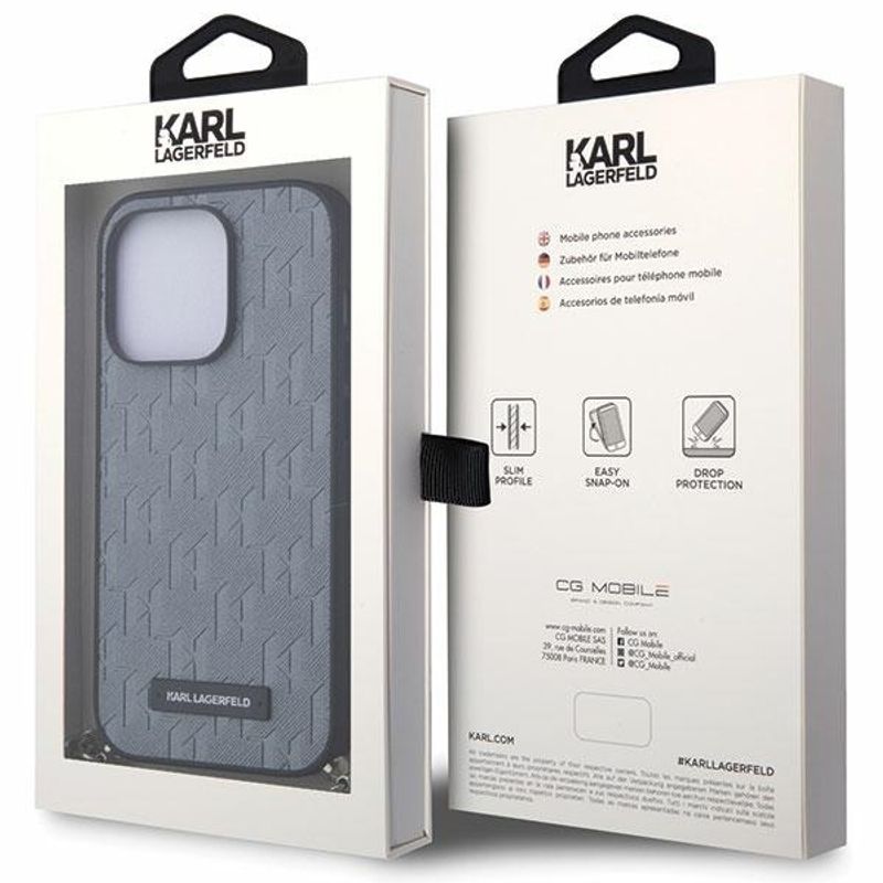 Laptop, Telefoane si Tablete - Telefoane mobile si accesorii - Accesorii Telefoane - Huse telefoane - Husa pentru iPhone 14 Pro Max - Karl Lagerfeld Saffiano Monogram Chain (KLHCP14XSACKLHPG) - Argintiu - Infinity.ro